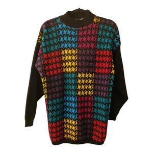AMERICAN PRIDE Vintage Rainbow Houndstooth 80s Sweater Large *no size tag*